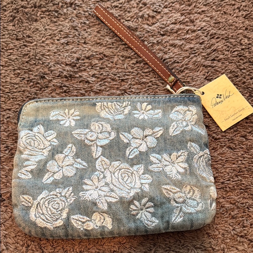 Floral Denim Wristlet